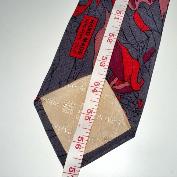Vintage Pierre Balmain Paris Silk 57” Art Deco Floral Red Pink Purple Print Tie - Picture 8 of 9